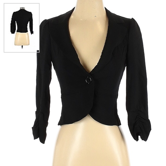 XOXO Three Quarter Sleeve Cropped One Button Black Blazer Jacket - Picture 1 of 8
